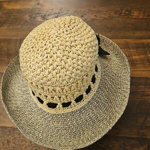 Betmar NY Straw Sun Hat with Black Bow Trim